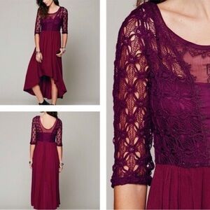 NWT Free People Lonesome Dove Hi Lo Lace Dress Plum Size 4